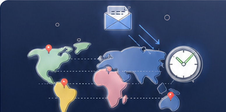 World map with scheduled alert indicators and a clock